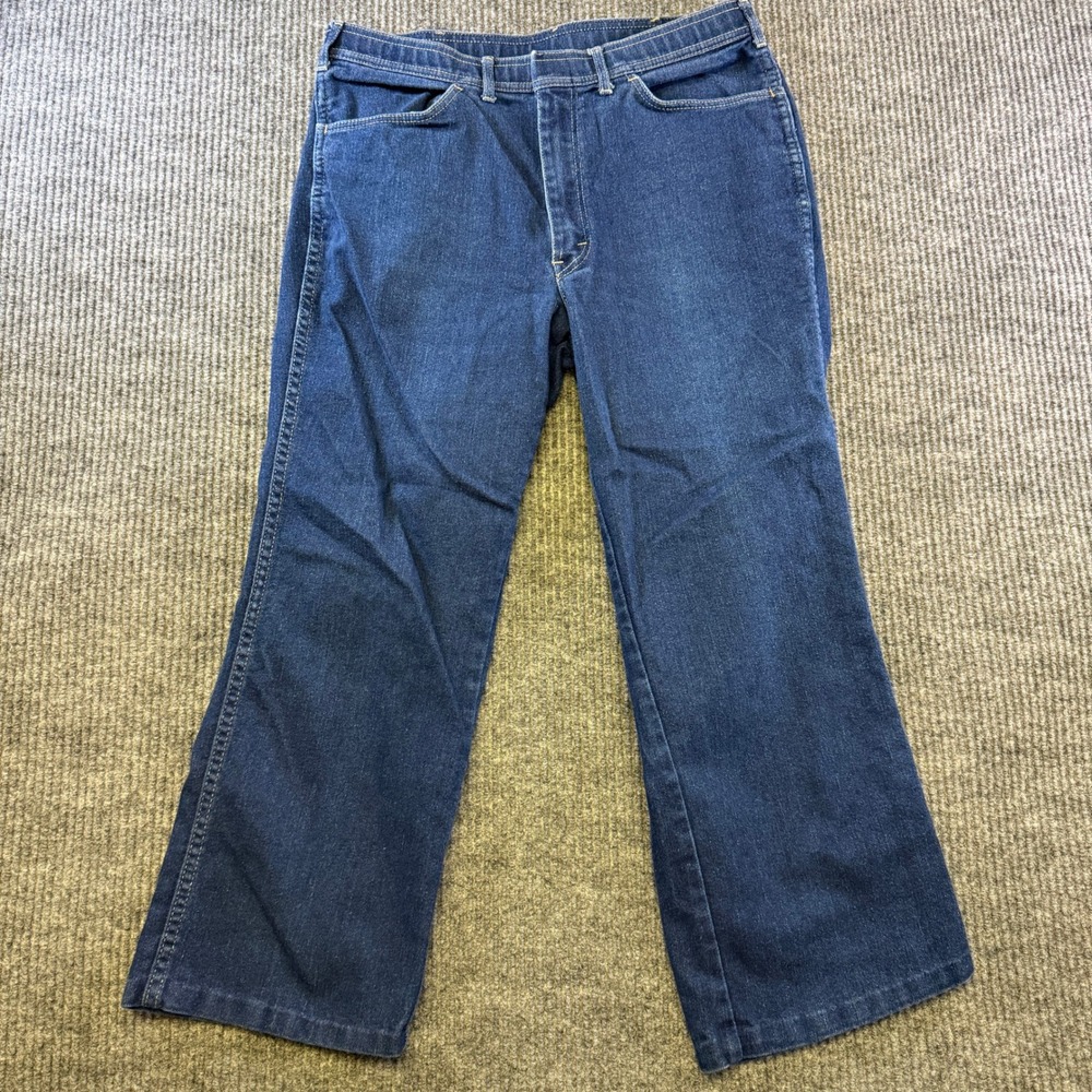 USA VINTAGE JEANS 34X24 BLUE COTTON DENIM HIGH RISE STRAIGHT LEG MADE IN USA